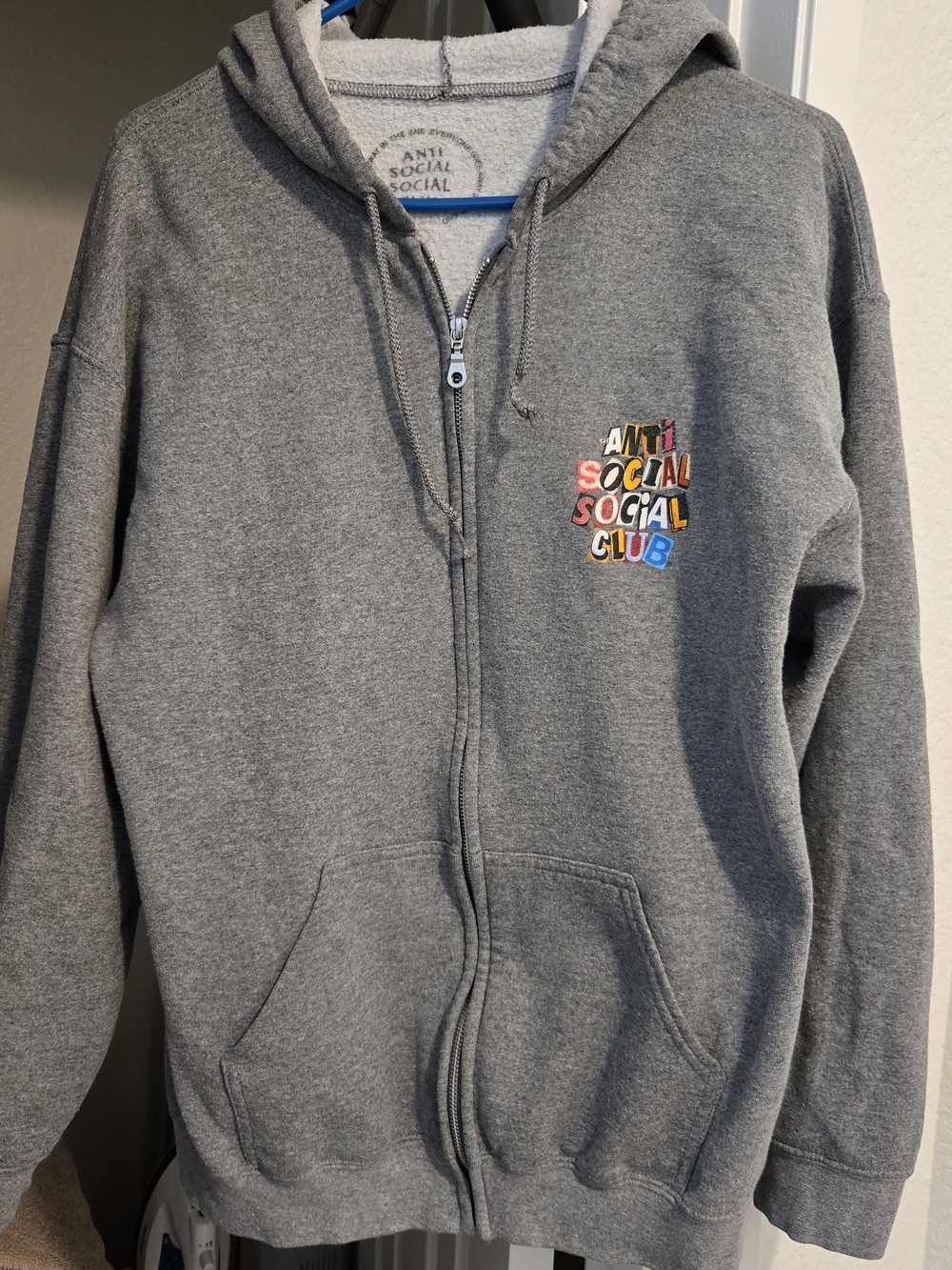 Anti Social Social Club Gray Zip Hoodie with Multicolor Logo